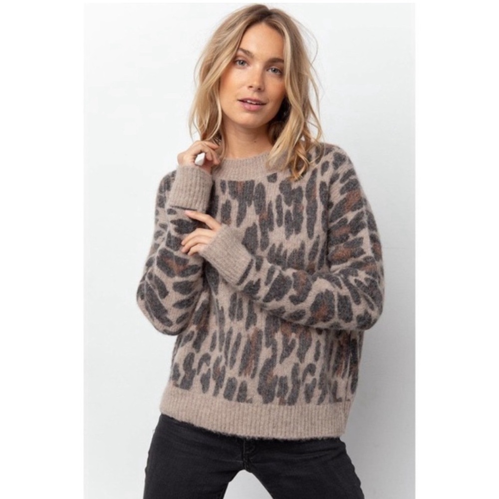 RAILS Lana Leopard Print Sweater Tan Brown Alpaca Wool Spotted Hazel Size XS